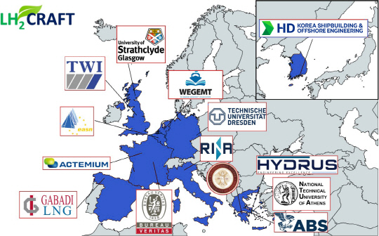D한국조선해양과 EU 산학연14개 컨소시엄 참여 기관 현황. HD한국조선해양 제공